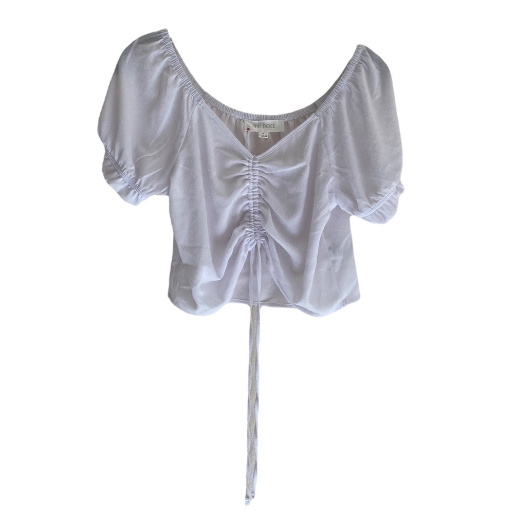 ✨Pink Rose✨ Puff Sleeve Drawstring Ruched Top Size S